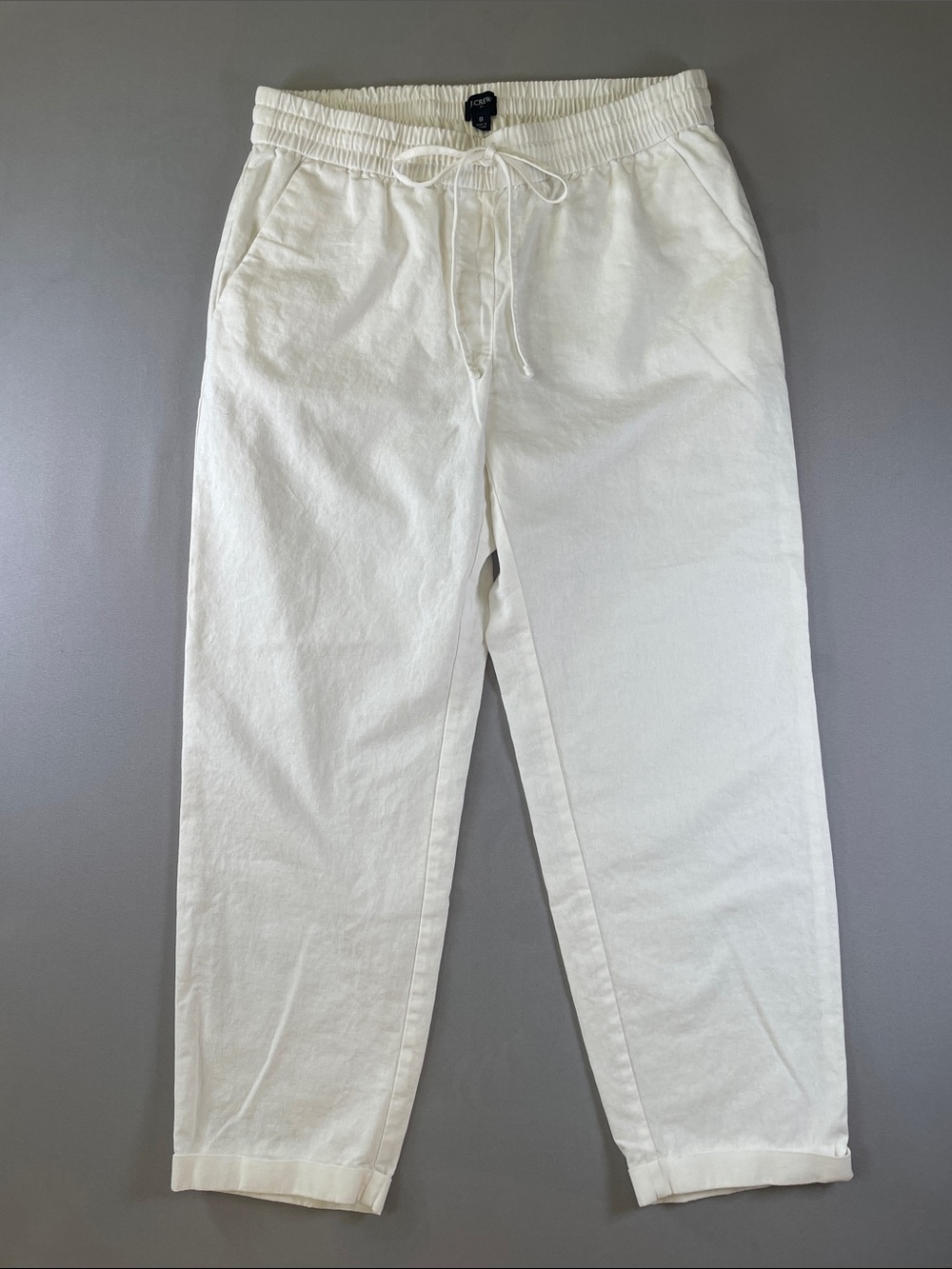 J. Crew Linen/Cotton Blend Ankle-Length Pull-on Pants - White Size 8